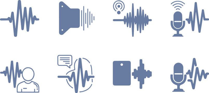Blue Audio Waveform & Sound Icons Set