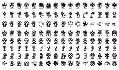 Fototapeta premium Desk Fan Flat Icons Collection Modern Cooling Appliance Vector Set