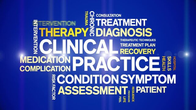Clinical Practice animated word cloud-text design animation tag kinetic typography seamless loop.