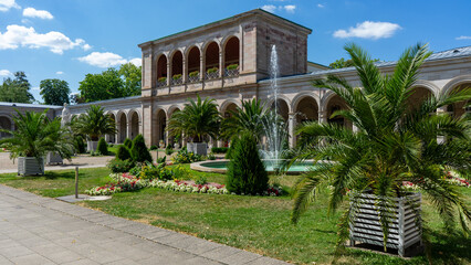 Fototapeta premium Arcade Building in the Spa Gardens of Bad Kissingen, Lower Franconia, Bavaria, Germany