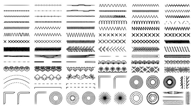 :
Sewing Stitch and Embroidery Seam Line Vector Collection Isolated on White
