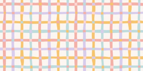 Seamless Gingham Check Pattern in Watercolor Baby Style. Wavy Plaid Hand Drawn Background. Vector Cute Grid Texture for Textile, Wallpaper, Packaging, Graphic Design © Sini4ka