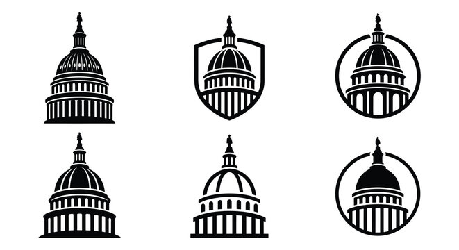 United States Capitol Building Silhouettes Flat Vector Illustrations