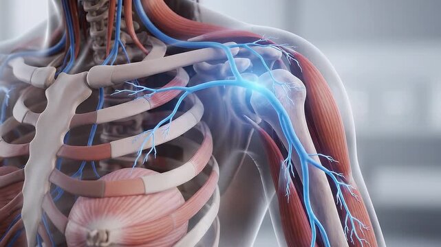 Comprehensive 3D Medical Model of Human Torso Highlighting Shoulder and Chest Skeletal and Nervous Systems