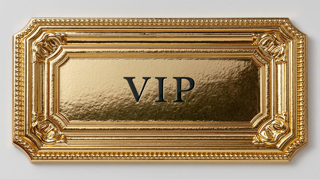 Golden VIP Plaque: A luxurious, ornate golden plaque engraved with the letters VIP, exuding exclusivity and prestige.