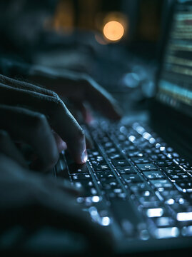 A close-up of a magnifying glass hovering over a computer keyboard, symbolizing the detailed investigation process in digital forensics, with a clean background and plenty of copy space.