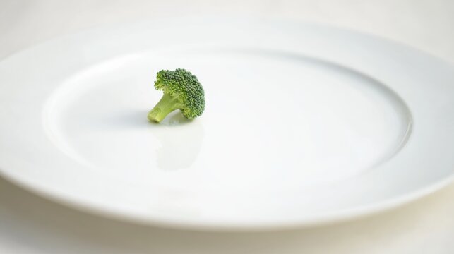 Broccoli on a white plate sits alone in a simple setting for a meal or snack time