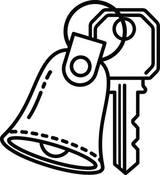 Modern House Key Partially Tucked Inside Bell Shaped Leather Keychain Cover With Rivet Monoline Icon