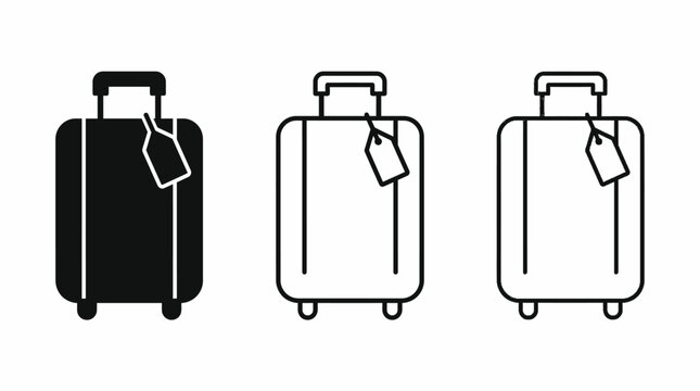 Black and White Suitcase Luggage Icons Collection Featuring Solid Outline Green Travel Bag Wheels Tag Baggage Symbol Minimalist Vector Design