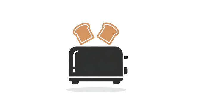 Minimalist black toaster icon with two slices of toasted bread popping up isolated design