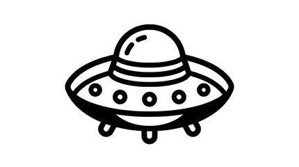 Retro UFO Flying Saucer Icon, Simple Line Art Illustration © Muhammad