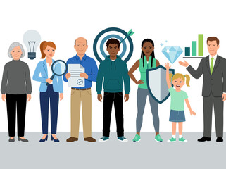 Obraz premium Diverse People with Business and Lifestyle Icons Vector