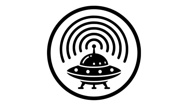 UFO emitting radio waves, alien spaceship icon, science fiction concept