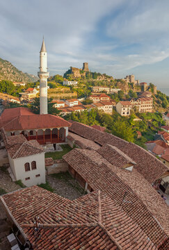 Panoramic Sunset View of Kruje Town and Castle