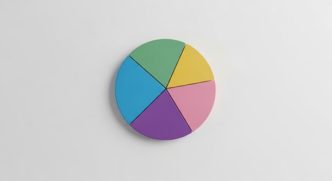 3d render of a colorful pie chart with five segments isolated on white background