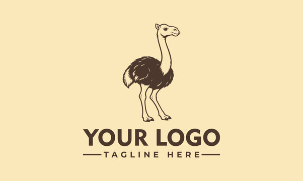 Vintage Ostrich Logo Template with Hand Drawn Sketch Style Vector Illustration