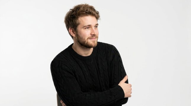 Portrait of a young man with a beard isolated on white background