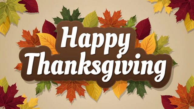 Autumn maple leaves and festive thanksgiving typography on a beige background a seasonal illustration fall foliage holiday celebration