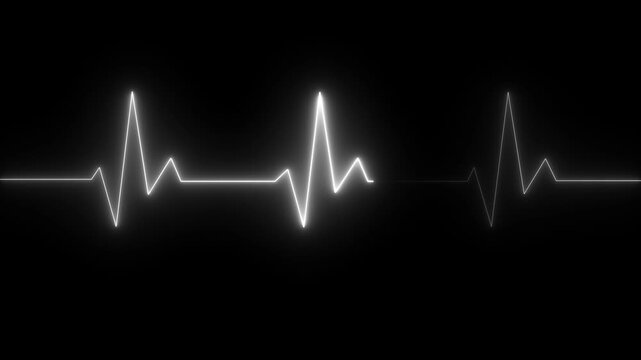 Neon glowing white heartbeat line on transparent background representing health monitoring, medical pulse, cardiology technology, life signal, heart rate diagram, ekg screen on transparent background.