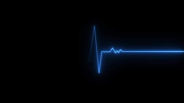 blue glowing neon heartbeat pulse animation on black background showing cardiogram line style motion graphics in loop ECG medical concept video design. 4k