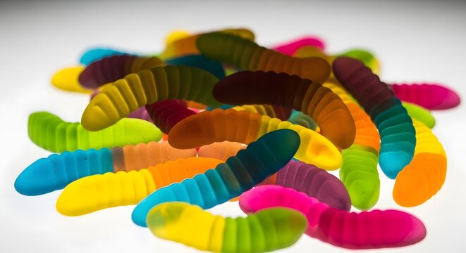 Colorful gummy worms isolated on white background