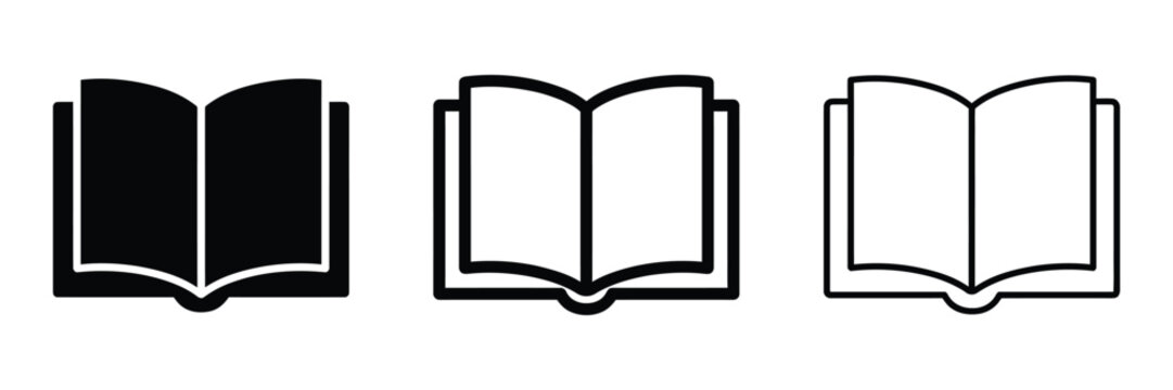 Open book icon silhouette vector, bold outline and line art design