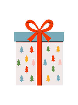 Christmas Gift Box with Colorful Tree Pattern