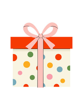 Gift Box with Colorful Polka Dot Pattern and Ribbon
