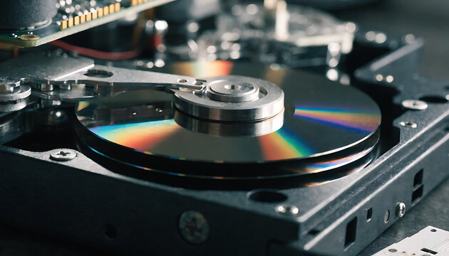 Inside of internal Harddrive HDD , Disassembled hard drive from the computer data hard drive backup disc hdd disk restoration restore recovery engineer.