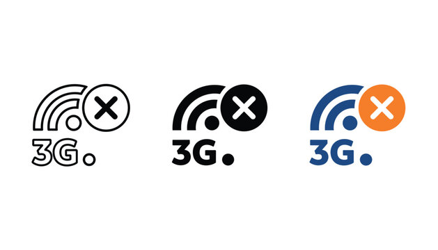 Set of 3G signal icons with error cross for network connectivity status and mobile data issues designed as professional vector graphics for technical mobile UI and system alerts