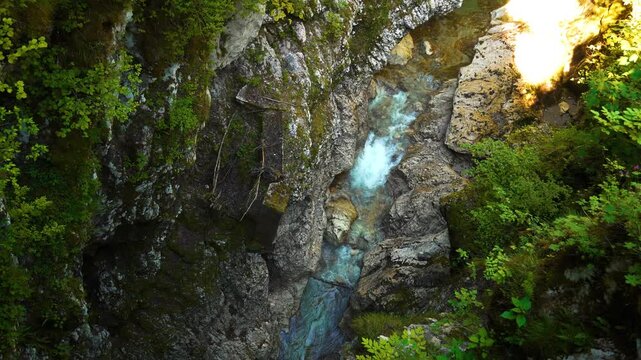 Cellina gorge, Sentiero del Dint, Northern Italy. Dolomites path with clear mountain stream water