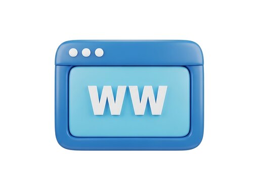 3d web browser window icon with ww letters for internet and website development concepts