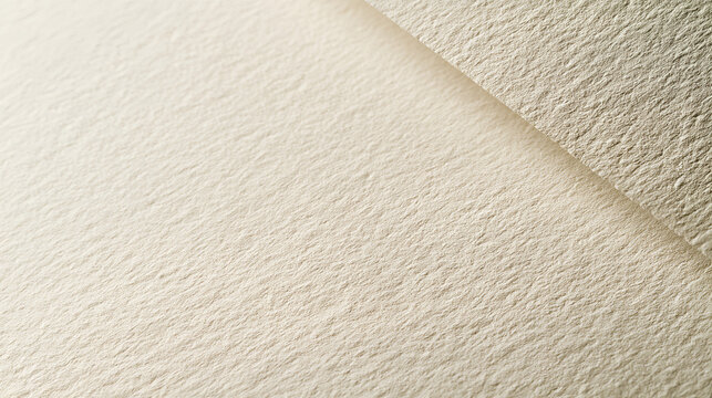 Beige paper fabric material showing a diagonal fold line. Emphasizing the natural texture. Rough surface. And fibrous details of the off white sheets