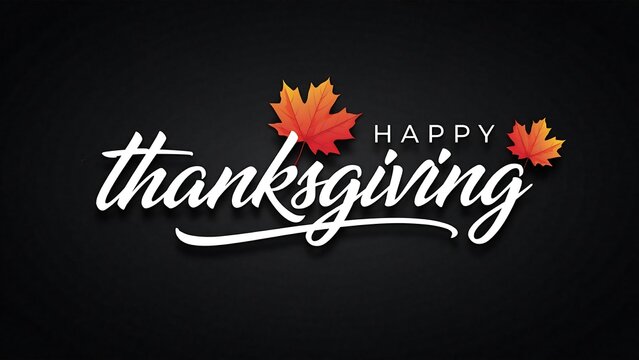 Thanksgiving calligraphy with maple leaves a festive vector illustration on a dark grey background autumn fall november holiday