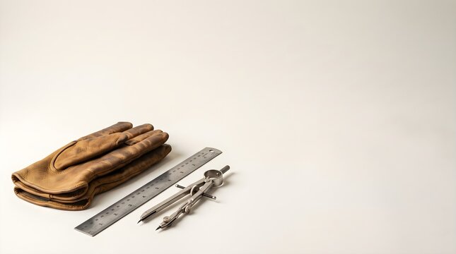Vintage drafting tools on a plain surface