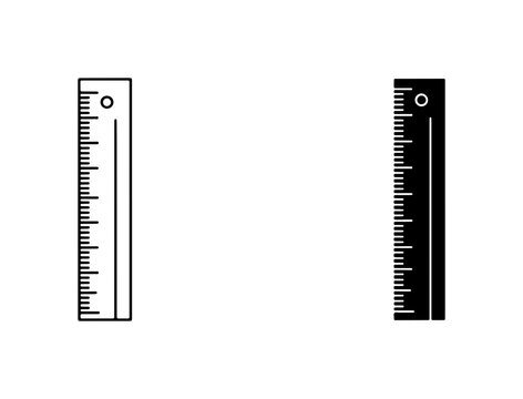 Minimalist Ruler Vector Icons, Black and White Measurement Tool Graphics, Scale and Length Design Elements