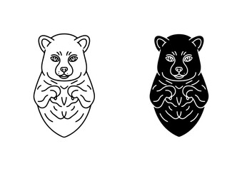 Minimalist bear cub vector illustration, black and white animal outline, adorable baby bear graphic, wildlife logo element © Emon