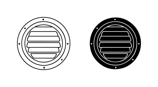 Round Vent Grille Icons, Ventilation Louver Symbols, Airflow Outlet Design Elements