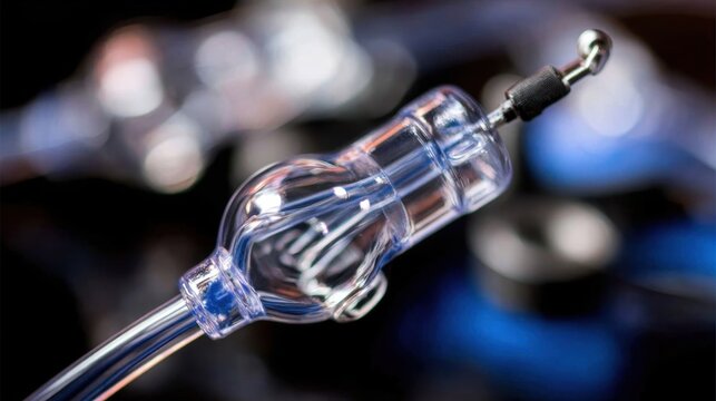 Clear glass medical tubing with blue fluid for laparoscopic surgical procedures