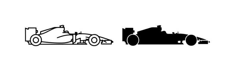 Obraz premium Formula 1 Racing Car Icons, Speed and Motorsport Vector Graphics, Black and White Silhouette