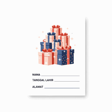 Gift box stack illustration with name and address registration card template