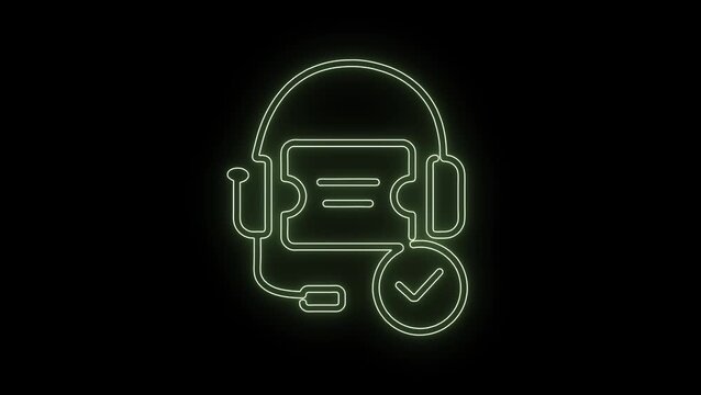 Animated glowing neon support ticket resolved icon motion graphics