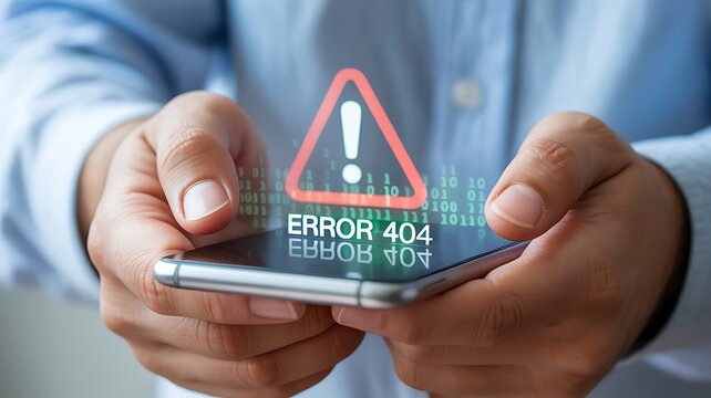 A Close Up View of a Digital Smartphone Displaying a Website Error 404 Connection Failure