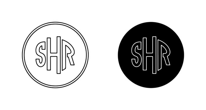 Monogram SHR Logo, Circular Emblem, Black and White Graphic Design, Elegant Lettermark