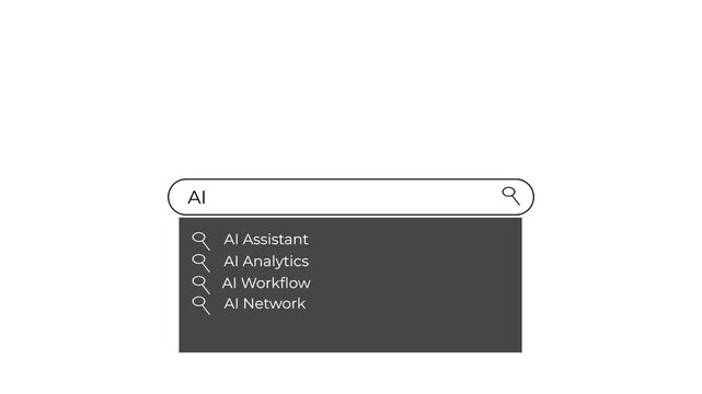modern search ui animation with typing effect and instant search suggestion dropdown.