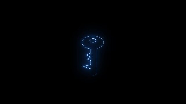 modern neon key security icon animation with bounce motion and circular glow.