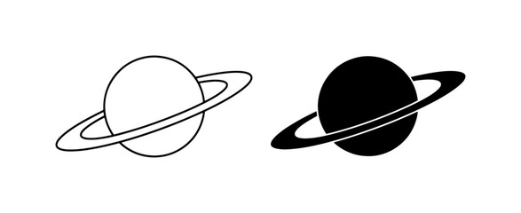 Saturn Planet Icons, Space Celestial Body Vector Graphics, Cosmic Orbit Symbols © MstMithila