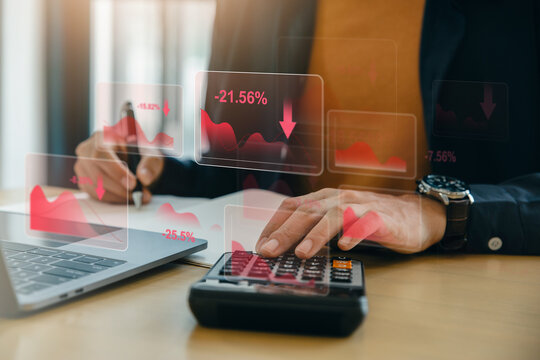 Business loss analysis with declining financial charts, financial charts.