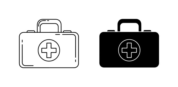 First Aid Kit Icons, Medical Emergency Bag Vector Graphics, Health Care Symbol