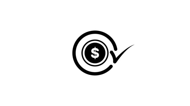 Minimalist dollar coin animation featuring circular progress bar and checkmark symbol icon.